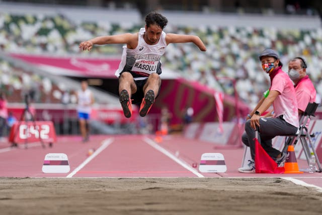 <p>Afghanistan's Hossain Rasouli competes in the men's T47 long jump</p>