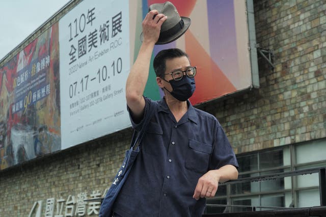 <p>Hong Kong artist Kacey Wong at the National Taiwan Museum of Fine Arts after he fled the region</p>