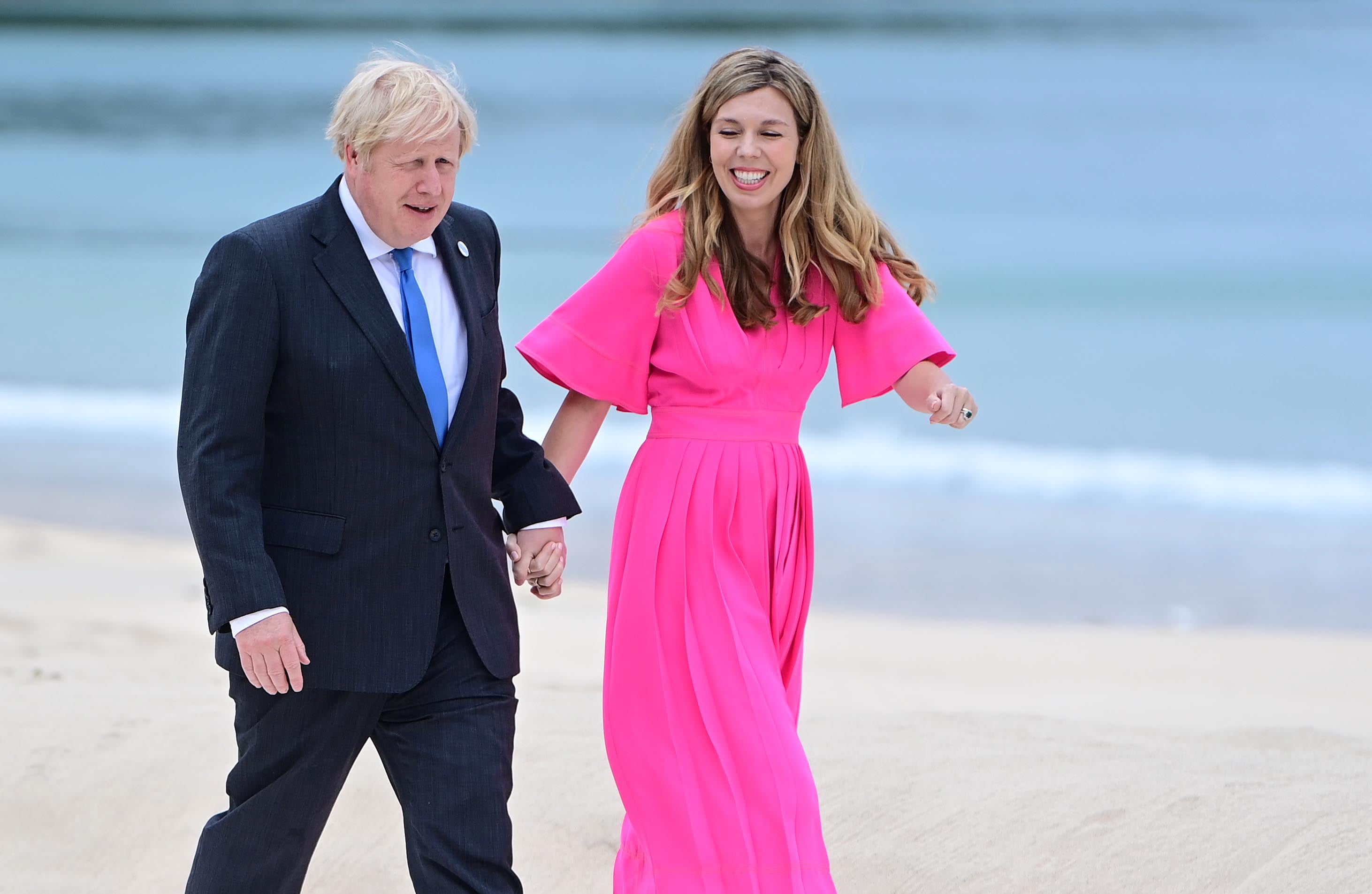 Boris Johnson with wife Carrie in Cornwall during the G7 summit