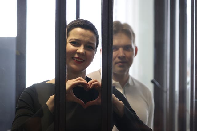 <p>Maria Kolesnikova and Maxim Znak in jail </p>