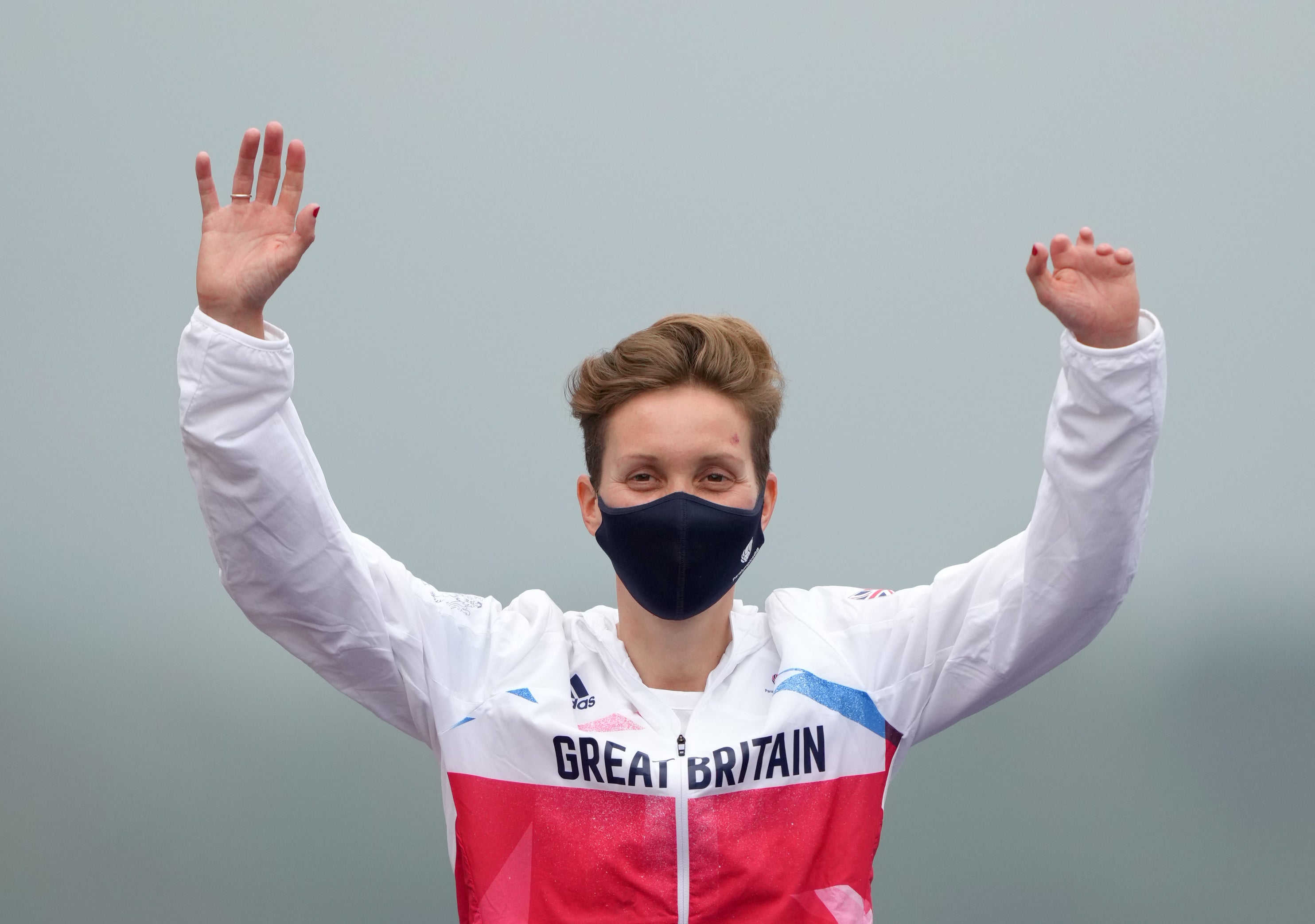 Great Britain’s Crystal Lane-Wright celebrates silver in the women’s C5 time trial (Tim Goode/PA)