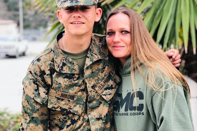 <p>Slain US marine Kareem Nikoui and mother Shana Chappell</p>