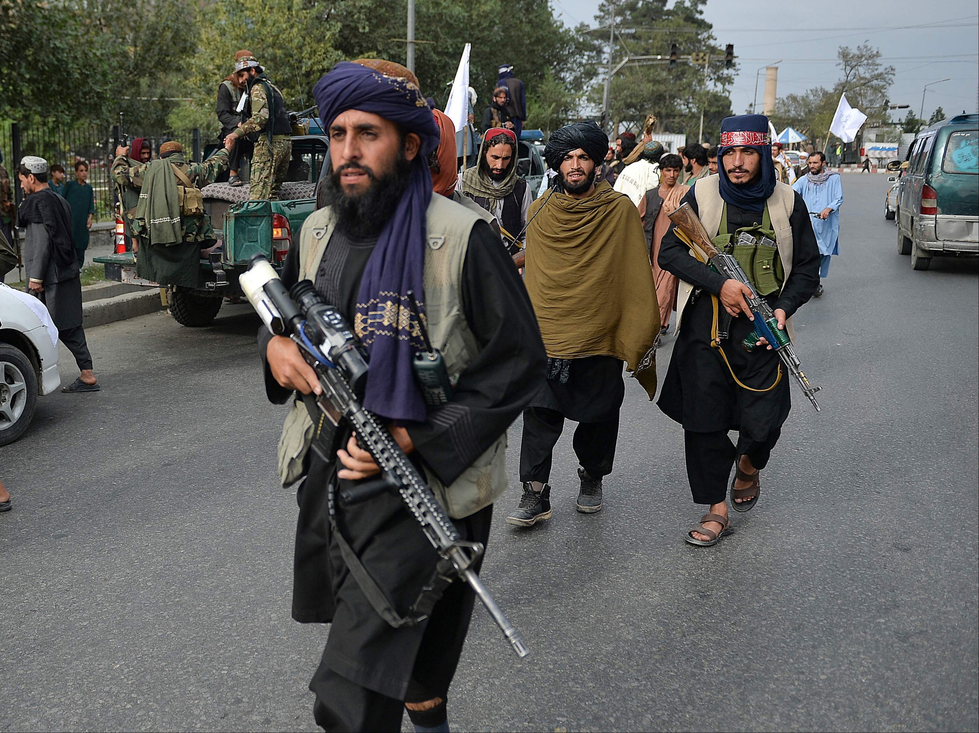<p>Taliban fighters in Kabul after US and UK forces withdrew on 31 August</p>