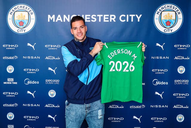 <p>Ederson has signed a new deal at Man City </p>
