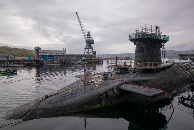 <p>General view of HMS Vigilant, which carries the UK’s Trident nuclear deterrent, taken in April 2019 in Faslane</p>