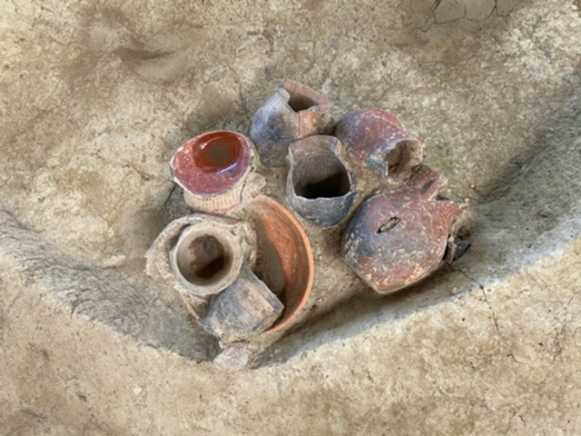 <p>Painted pottery vessels (from Qiaotou platform mound) for serving drinks and food</p>