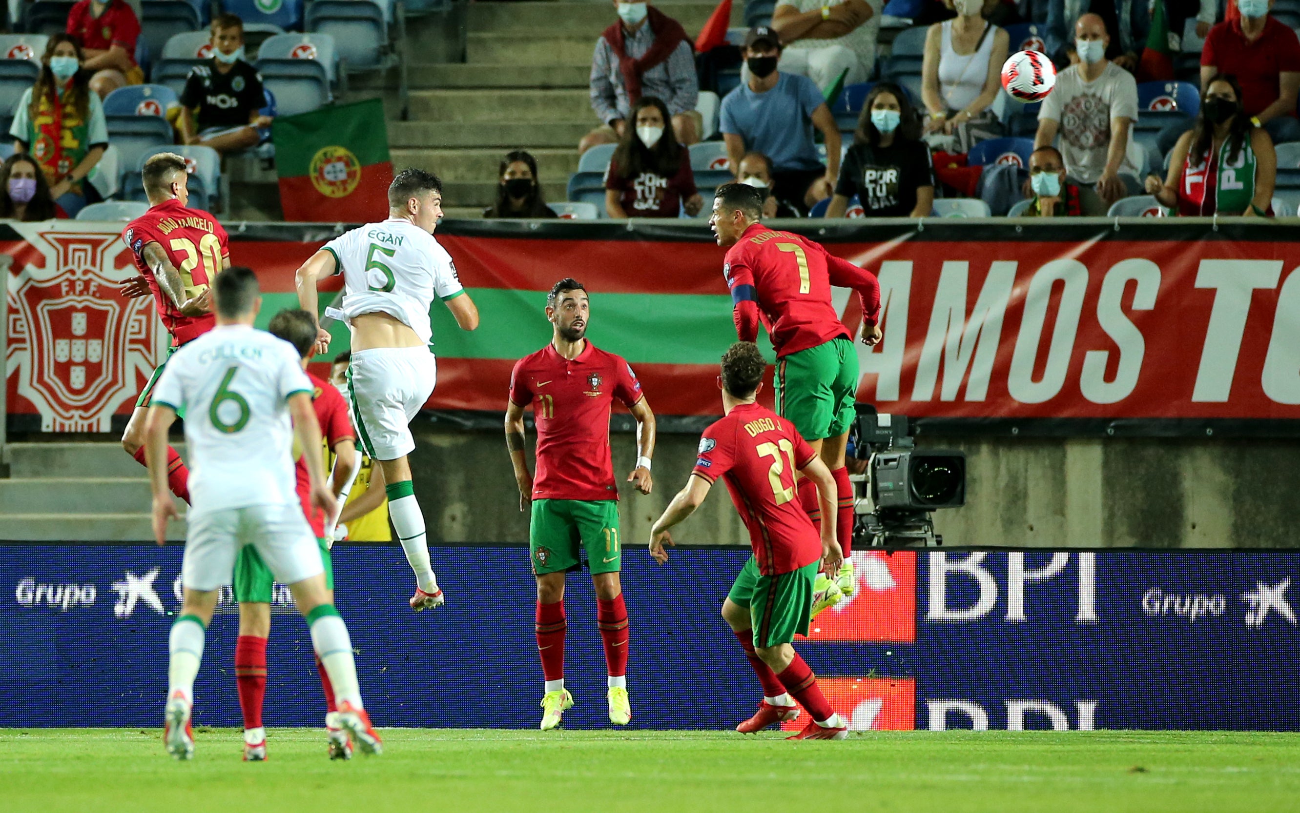 John Egan, wearing number five, is convinced there is more to come from the Republic of Ireland after Cristiano Ronaldo’s enduring brilliance condemned them to a heart-breaking World Cup qualifier defeat (Isabel Infantes/PA)