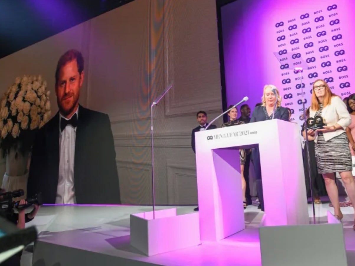 Prince Harry appears by videolink at Tuesday’s GQ Awards