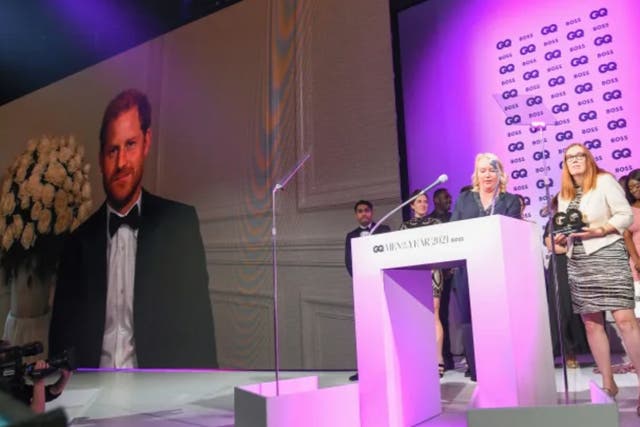 <p>Prince Harry appears by videolink at Tuesday’s GQ Awards</p>