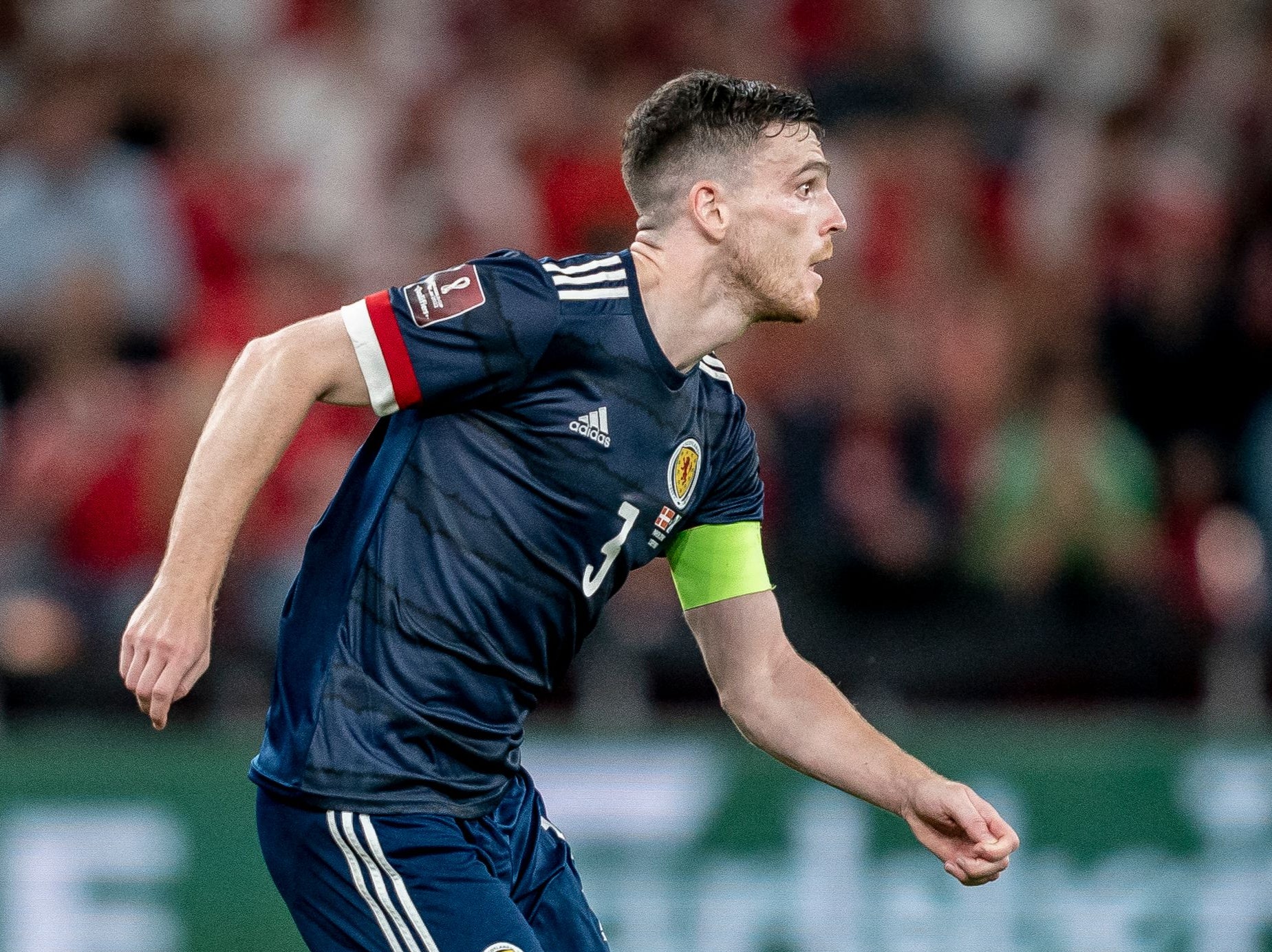 Scotland captain Andy Robertson in the loss to Denmark