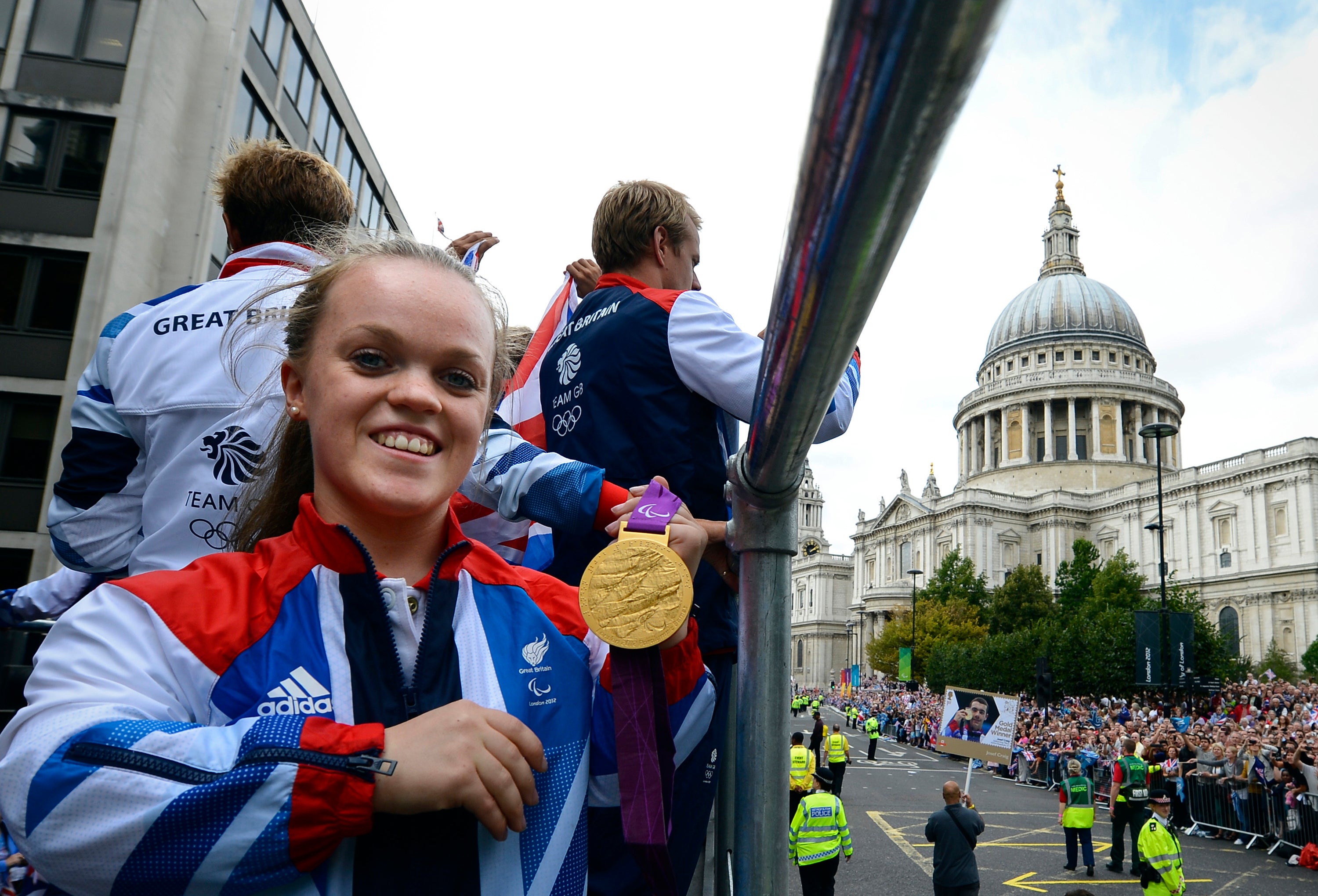 Gold medallist Simmonds at the London 2012 celebration parade (Adrian Dennis/PA)