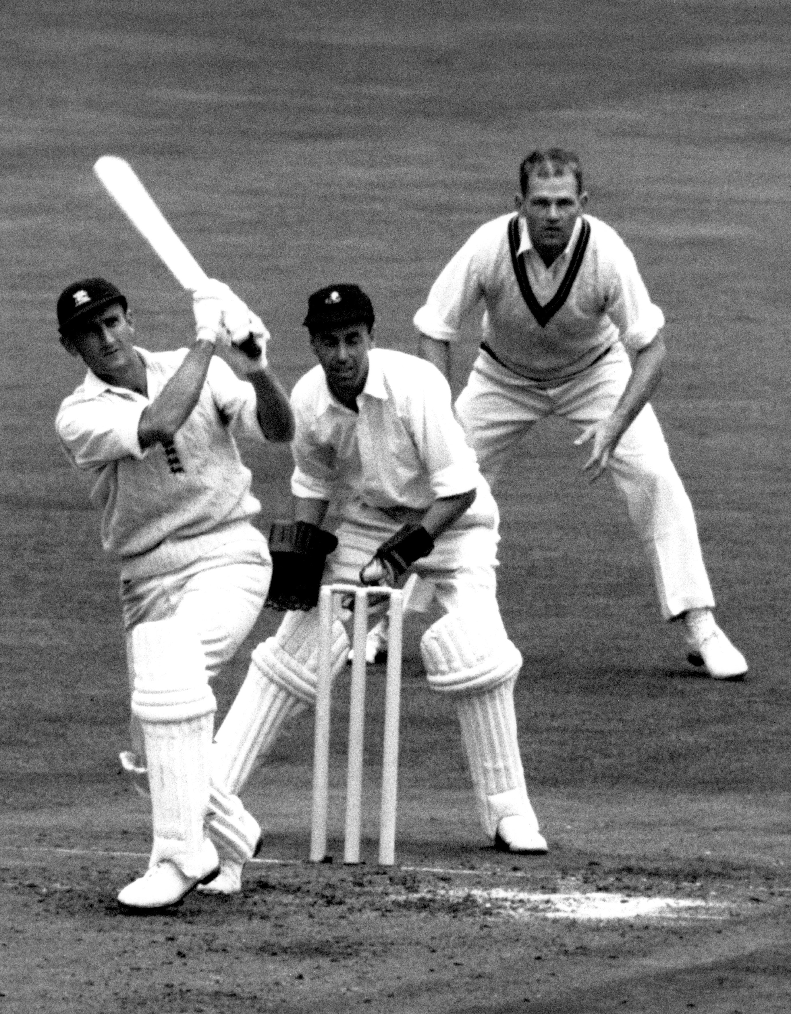 Dexter hits a four during England’s first innings in the Fifth Test at the Oval against South Africa in 1960