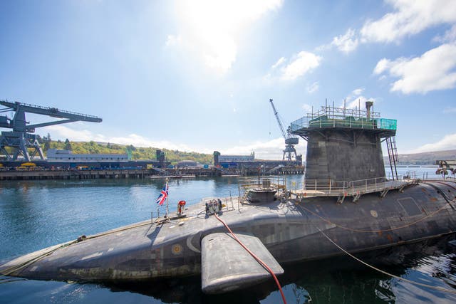 <p>HMS Vigilant at Faslane naval base, which carries the UK’s Trident nuclear deterrent</p>