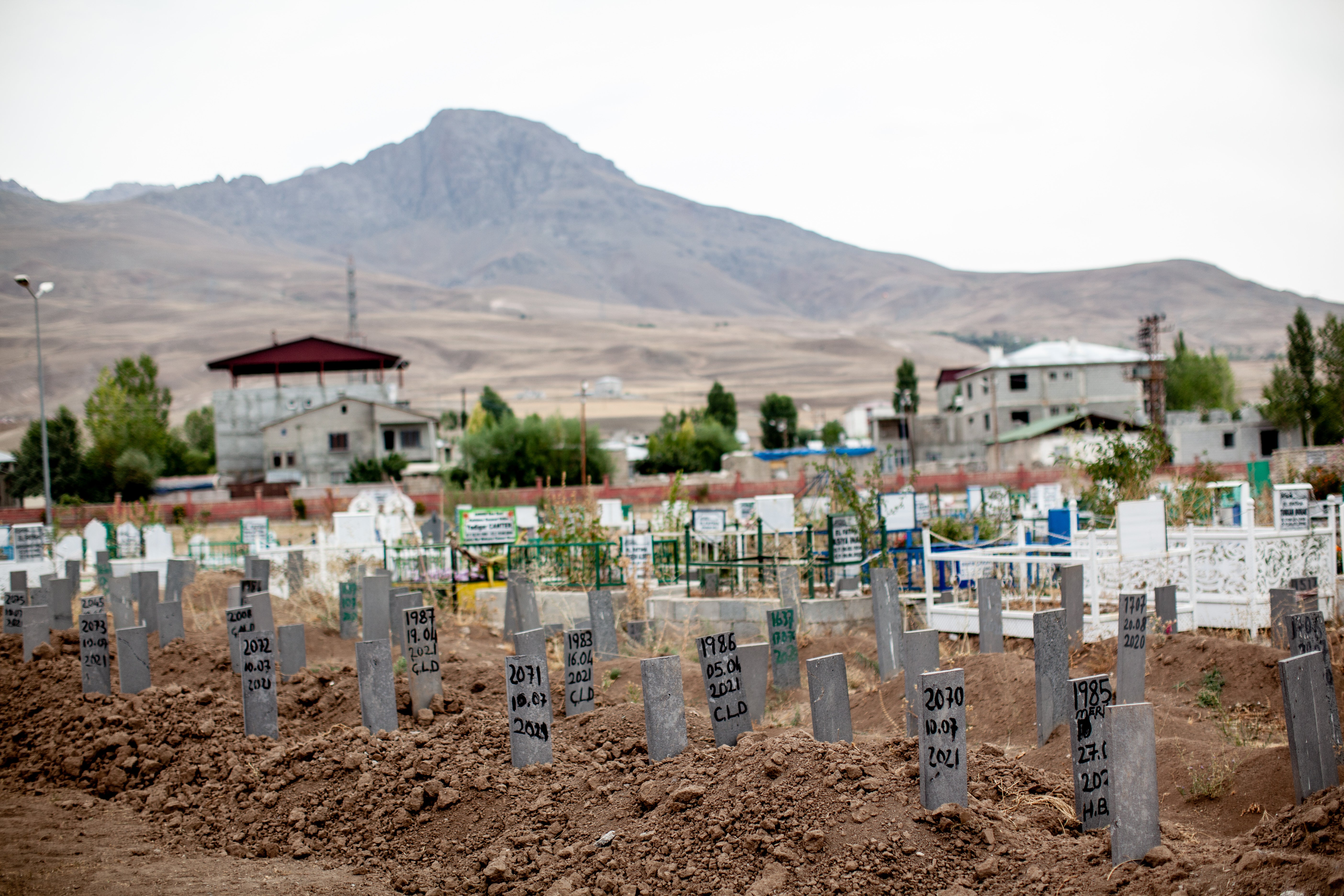 The unidentified persons section of a cemetery in Van. Most people buried here are Afghan refugees who lost their lives during the long walk from the Iranian border into Turkey