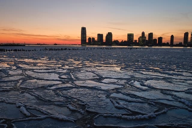 <p>Ice floes fill the Hudson River in 2014 during a cold snap caused by the stratospheric polar vortex</p>