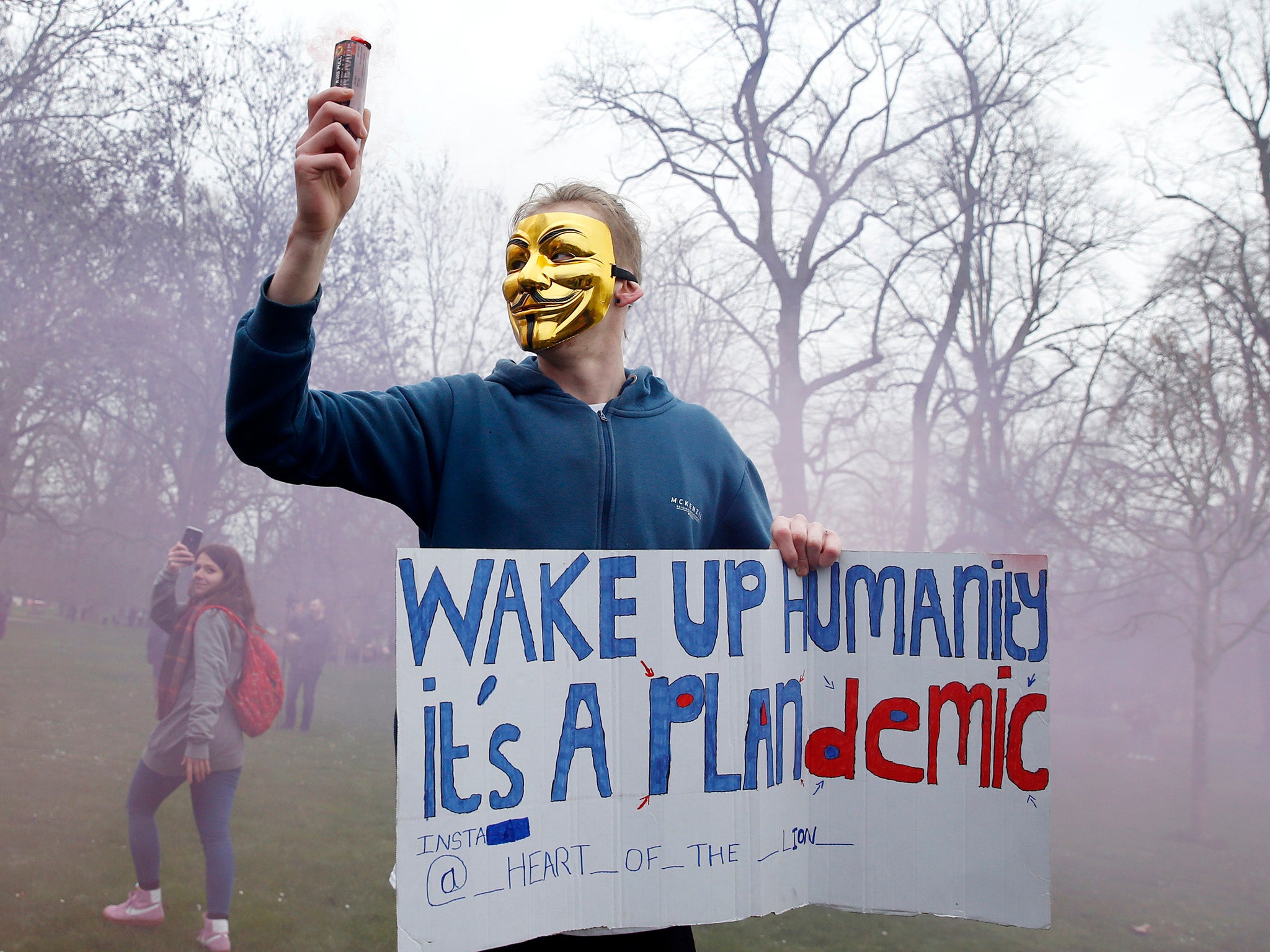 Semple was targeted by anti-vaxxers in one ‘particularly nasty event’. (Pictured: A protest by anti-vaxxers in London)