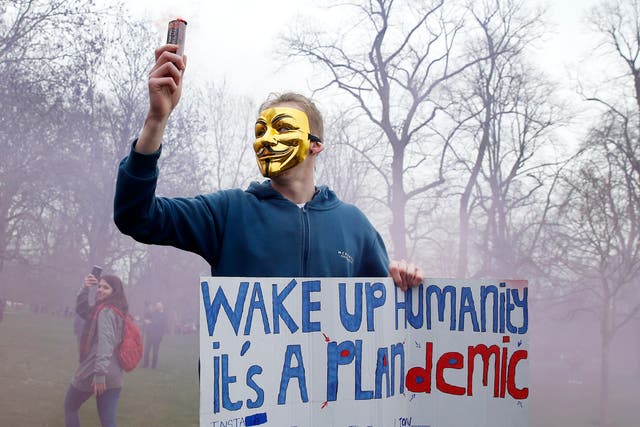 <p>Semple was targeted by anti-vaxxers in one ‘particularly nasty event’. (Pictured: A protest by anti-vaxxers in London)</p>