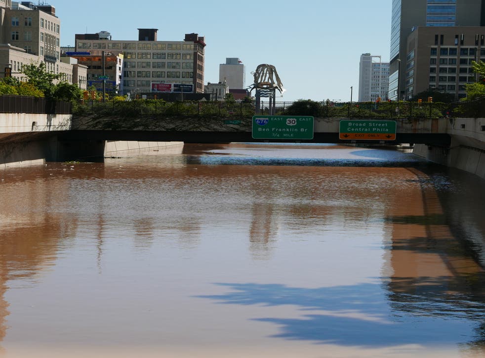 pWater floods the Vine Street Expressway on September 2, 2021 in Philadelphia, Pennsylvania/p