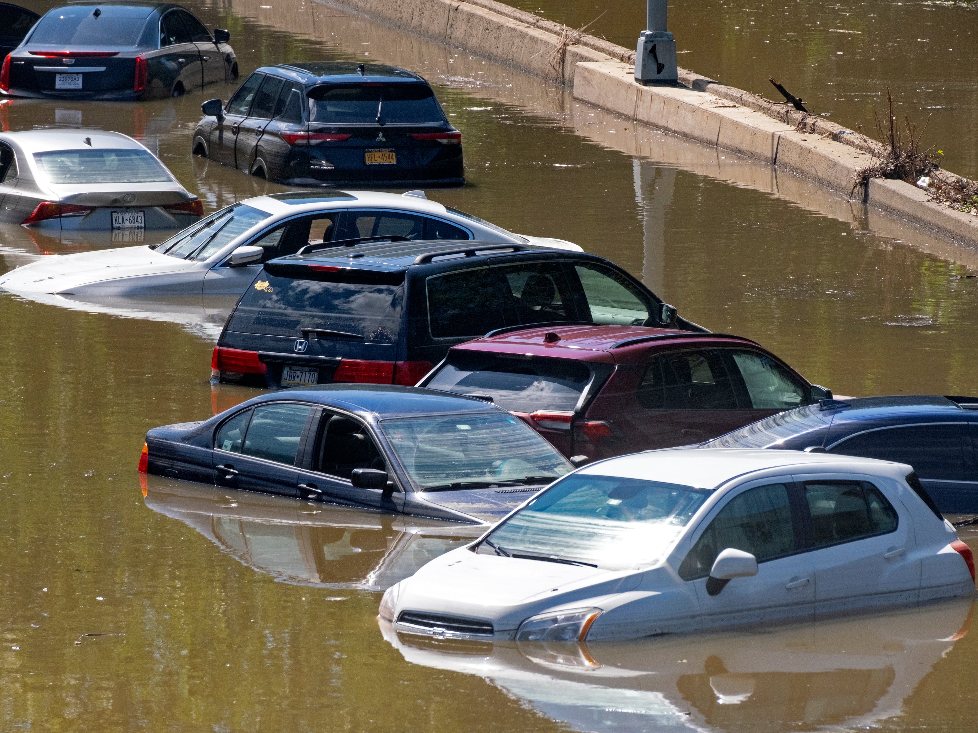 pCars are stranded by high water Thursday, Sept 2, 2021, on the Major Deegan Expressway in Bronx borough of New York as high water left behind by Hurricane Ida still stands on the highway hours later/p
