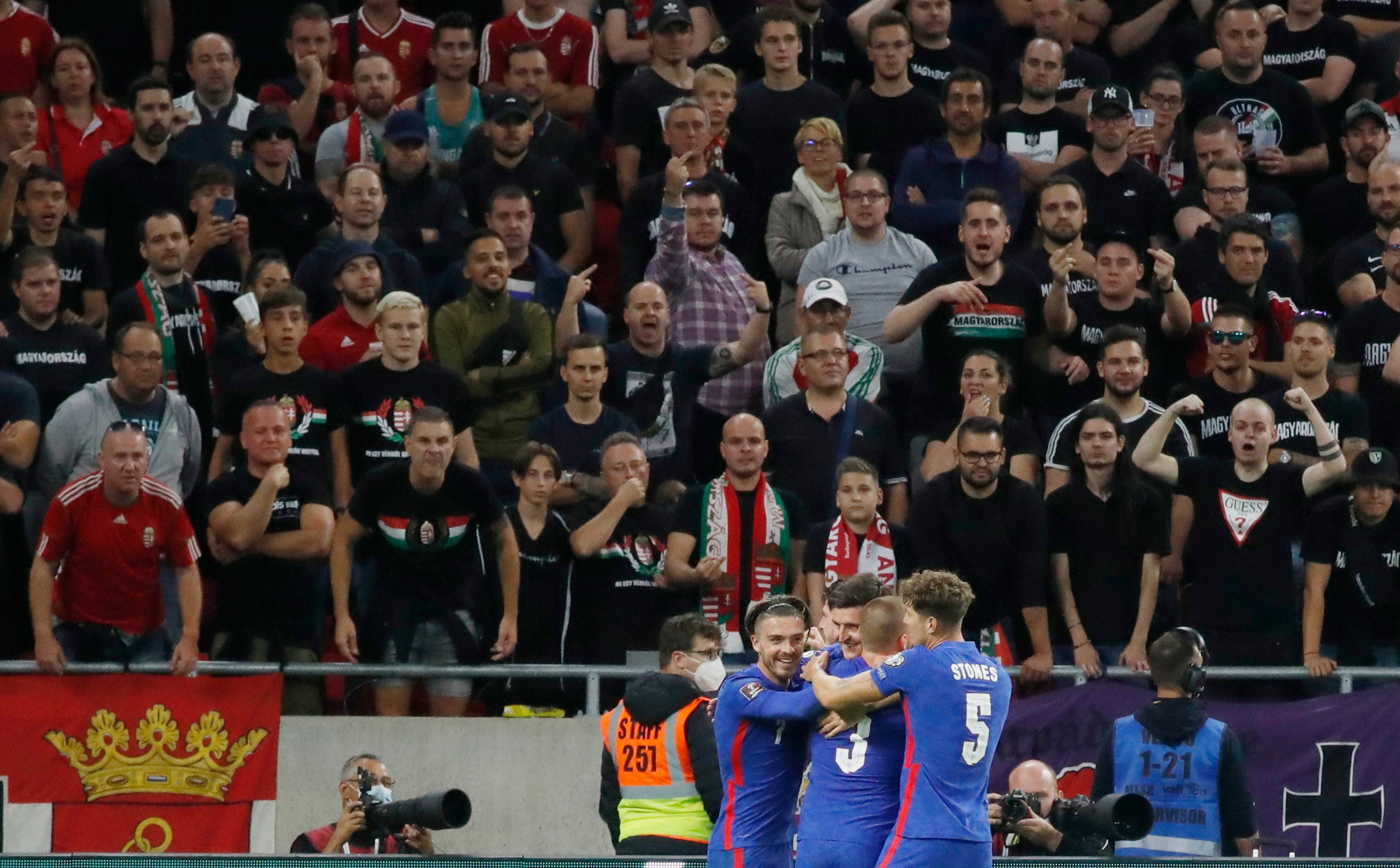 Hungary fans abuse England players after their third goal