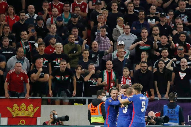<p>Hungary fans abuse England players after their third goal</p>