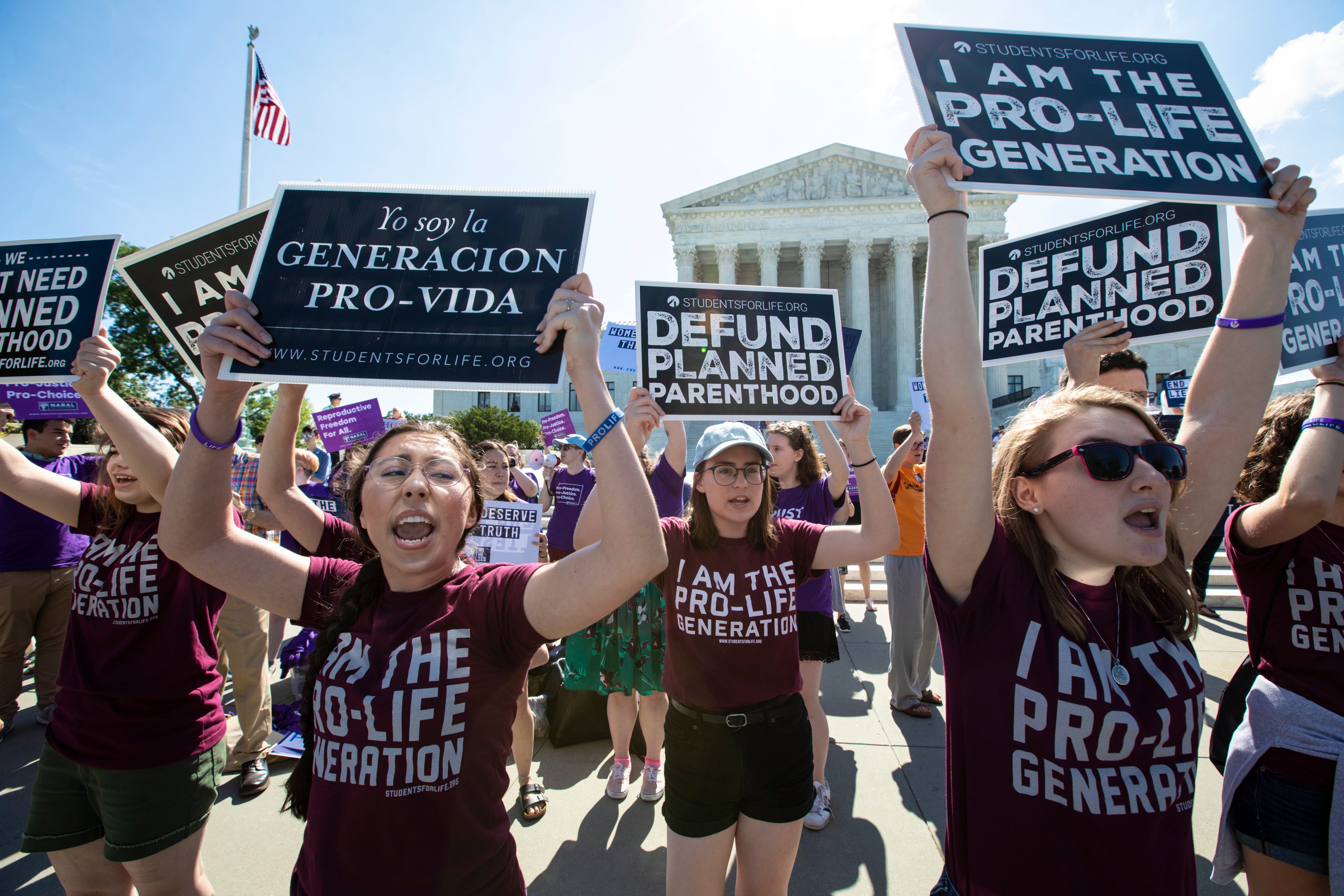File: Pro-life and anti-abortion advocates demonstrate in front of the Supreme Court in Washington