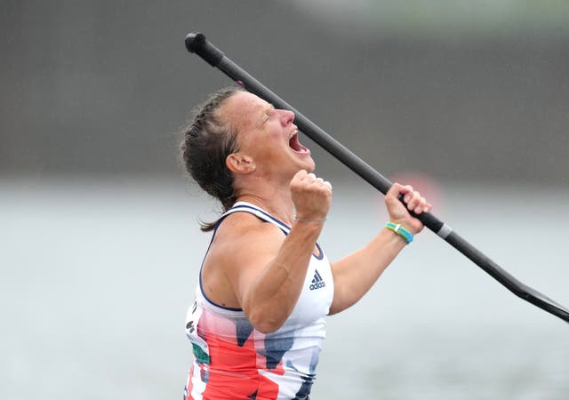 Great Britain’s Emma Wiggs celebrates winning the gold medal in the Women’s Va’a Single 200m (John Walton/PA)