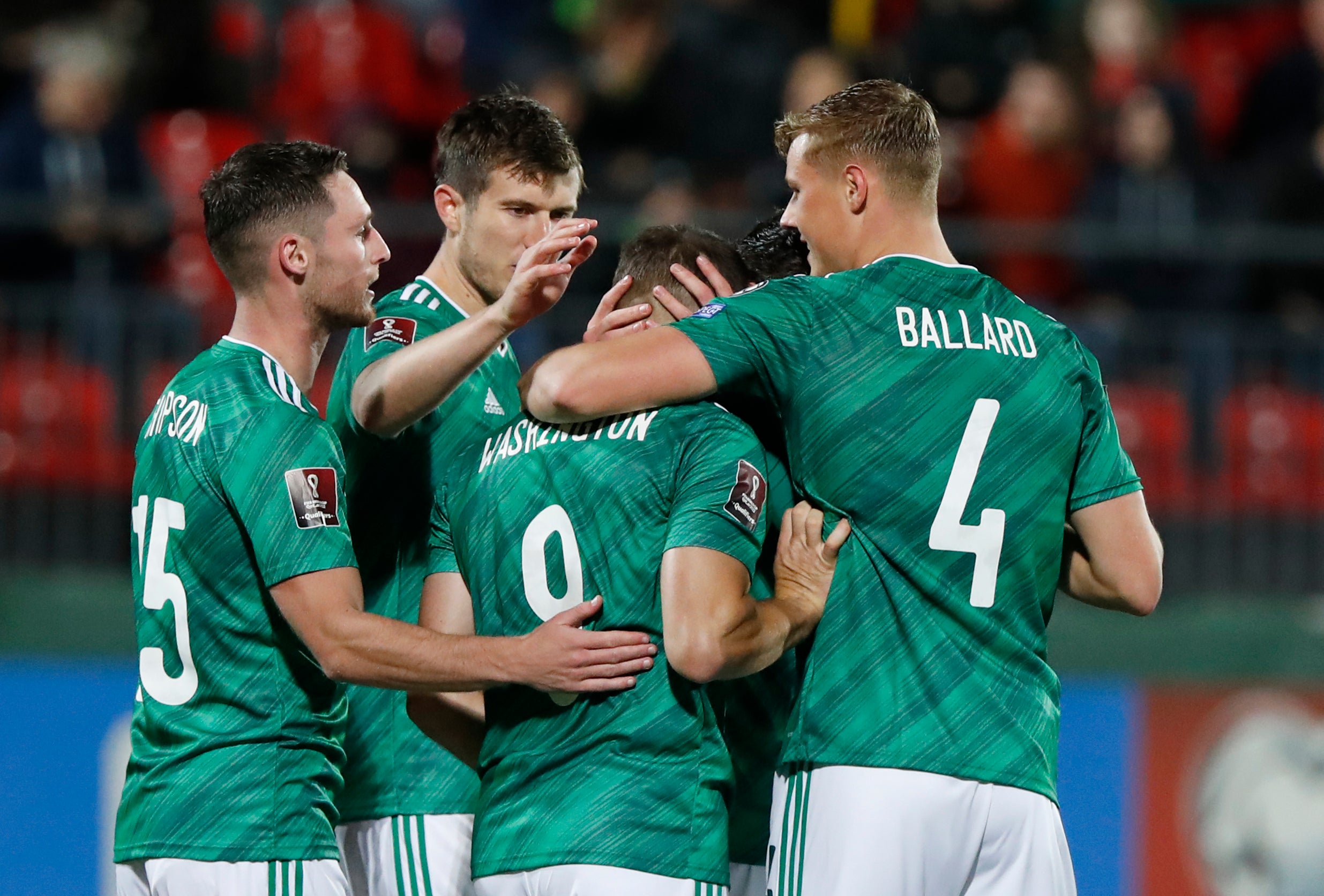 Northern Ireland celebrate their 4-1 win over Lithuania