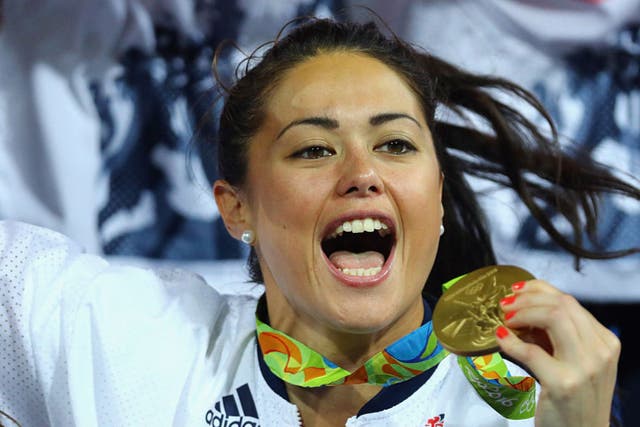 <p>Samantha Quek  celebrates winning gold at Rio 2016</p>