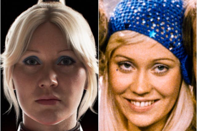 <p>Agnetha Faltskog’s digital avatar, and the singer in the 1970s</p>