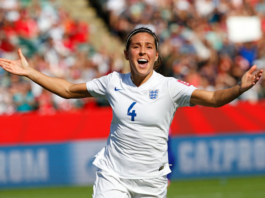 Fara Williams celebrates scoring for England at the 2015 World Cup