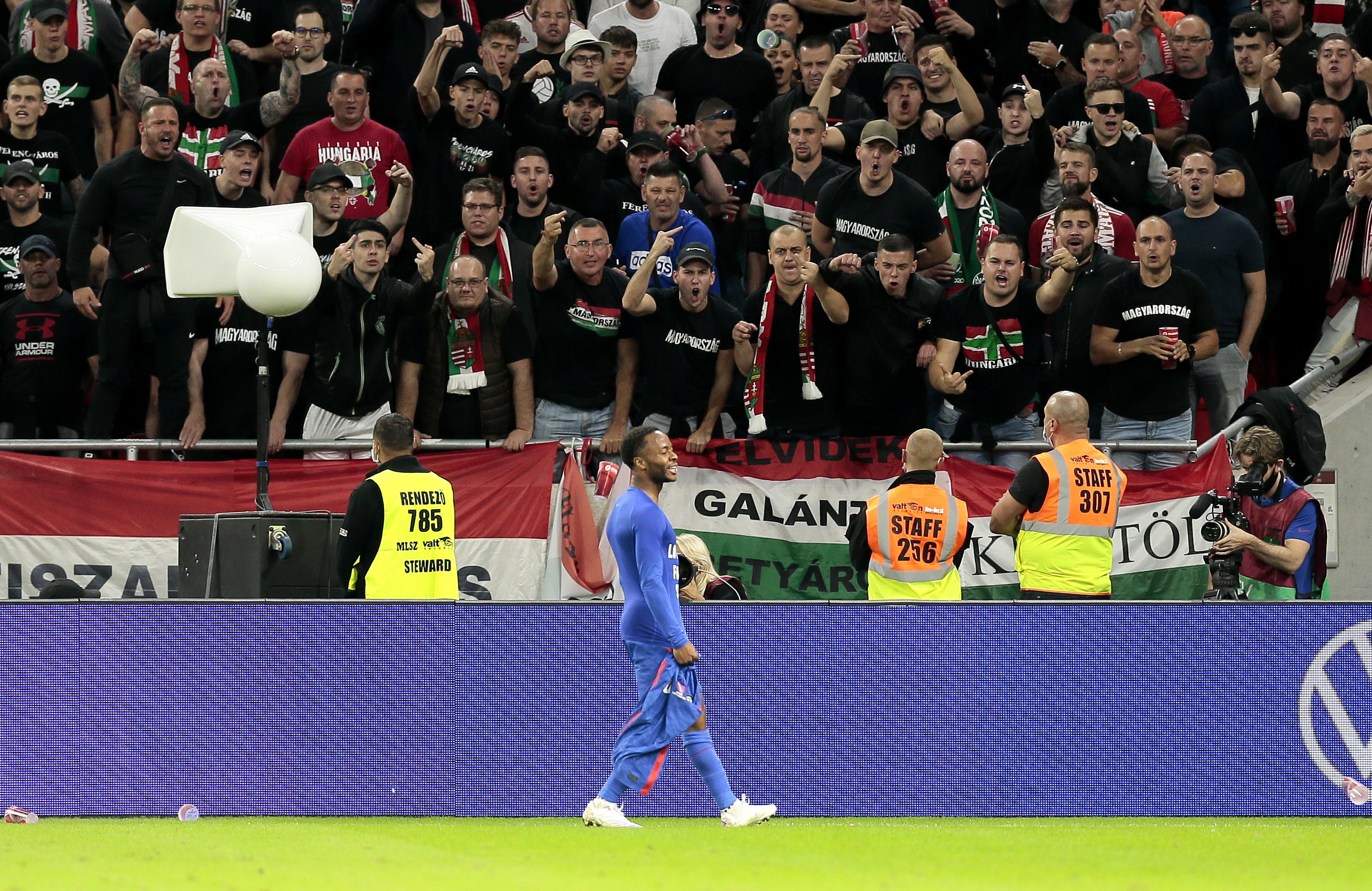 Raheem Sterling suffered racist abuse from supporters during England’s World Cup qualifier against Hungary (Attila Trenka/PA)