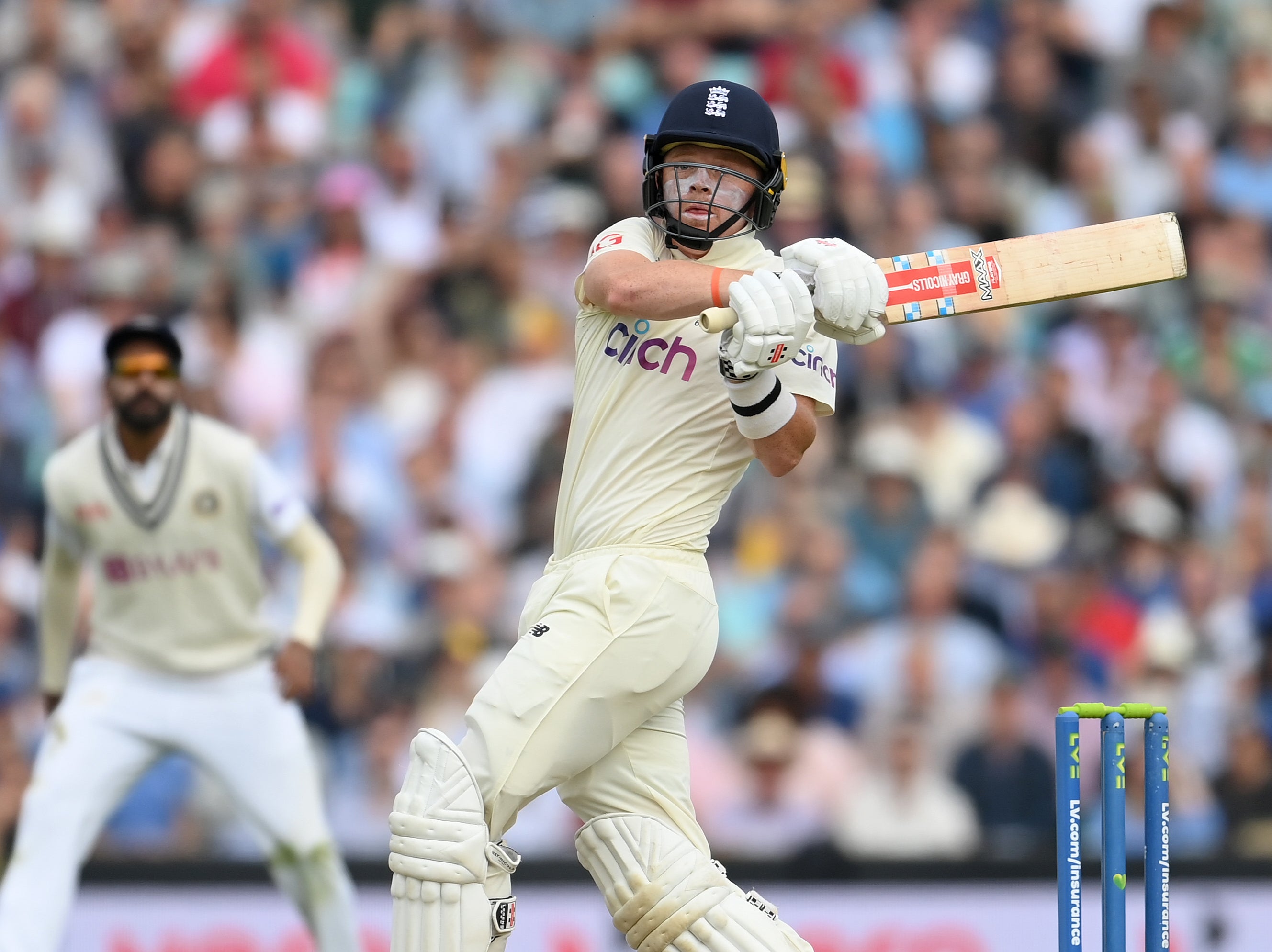 Ollie Pope hooks a bouncer to the boundary on day two of the fourth Test