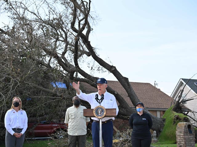 <p>Joe Biden after touring the Cambridge neighbourhood in LaPlace, Louisiana</p>