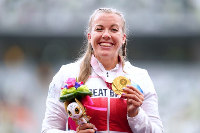 Great Britain’s Hannah Cockroft celebrates her seventh Paralympic medal (John Walton/PA)