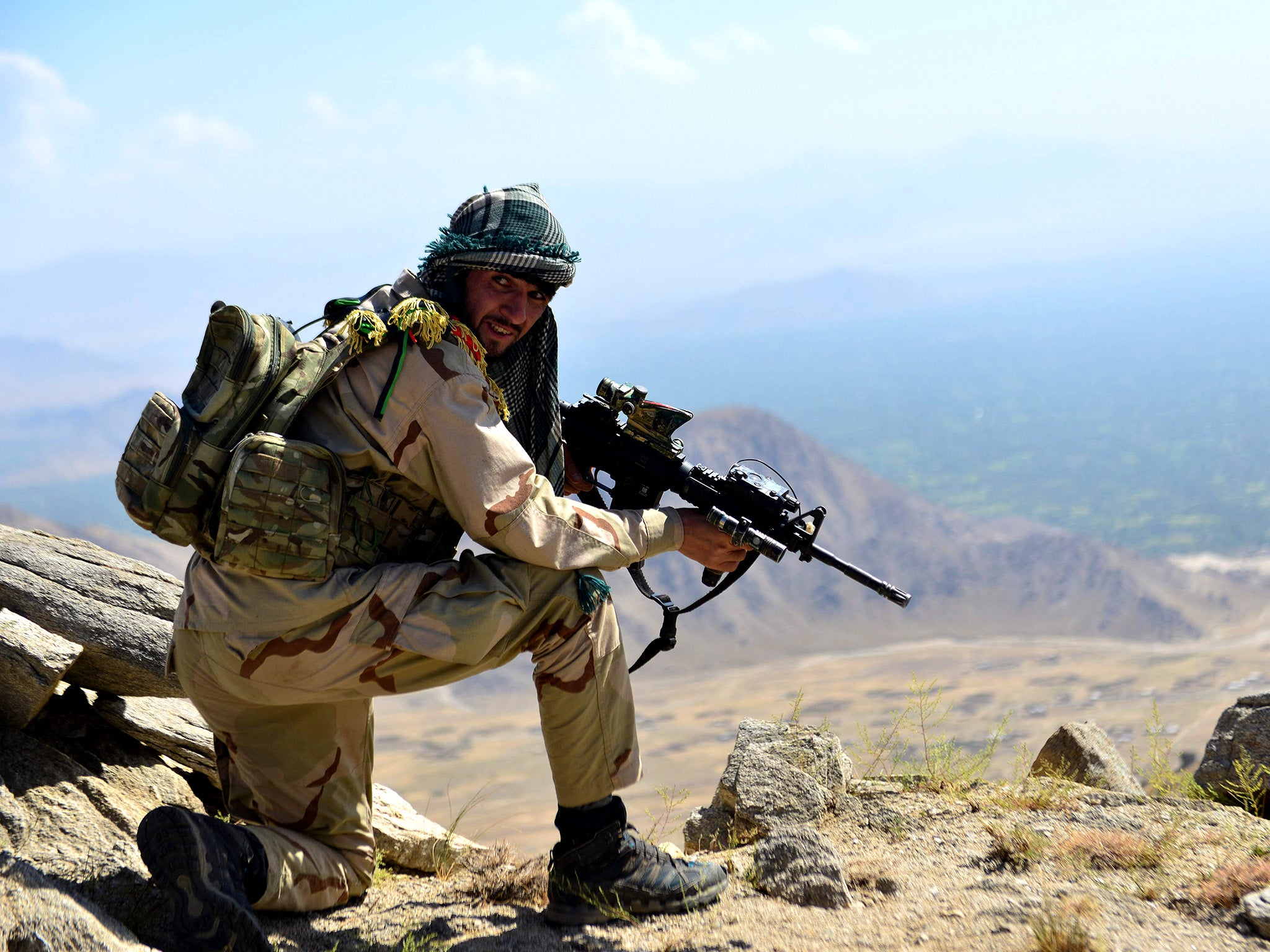 An Afghan resistance fighter takes position in the Panjshir Valley earlier this week