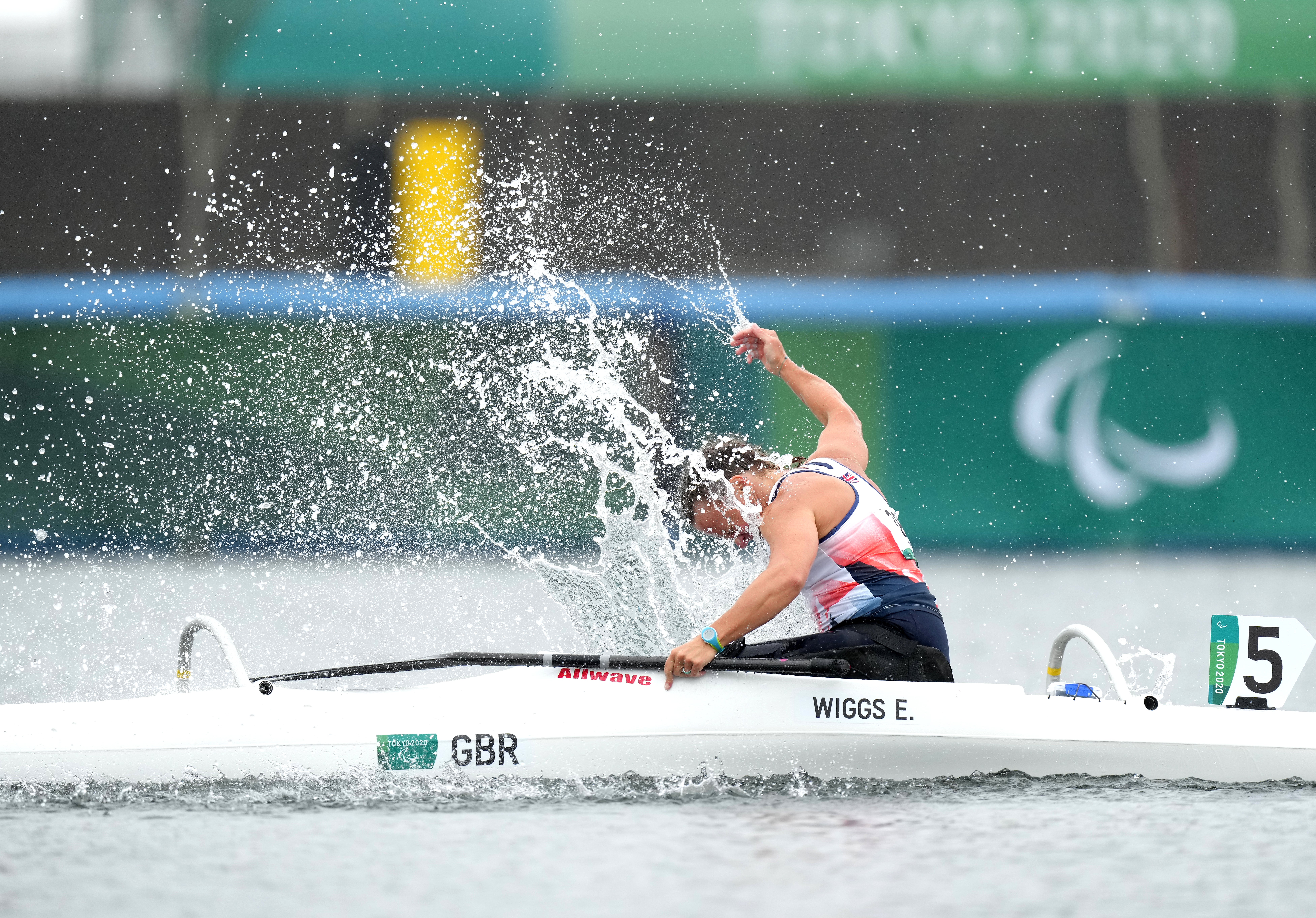 Great Britain’s Emma Wiggs punches the water following Paralympic gold in the va’a discipline of paracanoe (John Walton/PA)