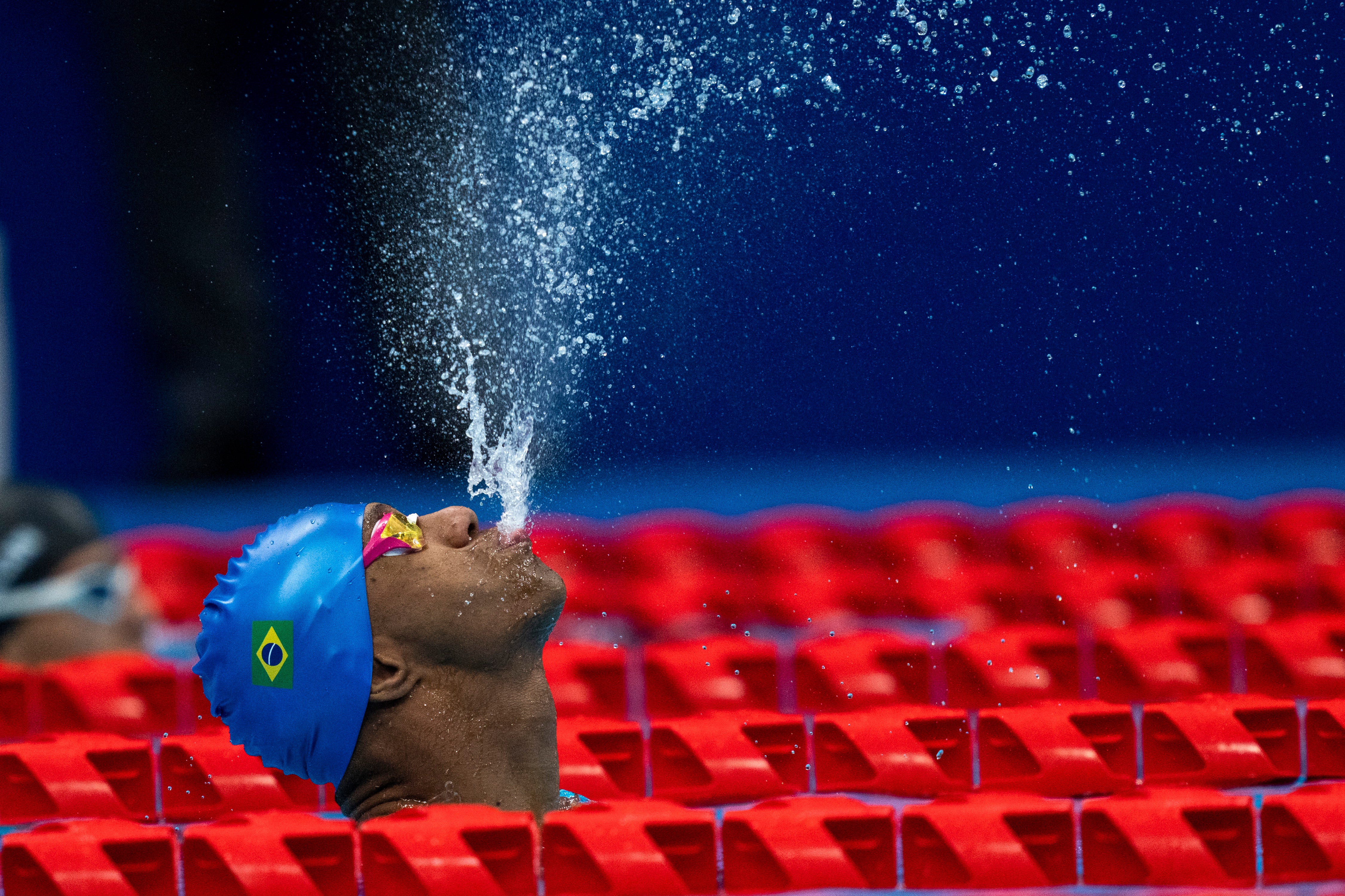 Brazil’s Gabriel Geraldo Do Santos Araujo after winning the silver medal in the men’s 100m backstroke – S2 final (Emilio Morenatti/AP)