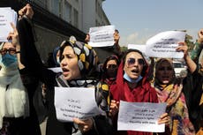 Taliban fire into air to break up Kabul protest rally as women chant ‘death to Pakistan’