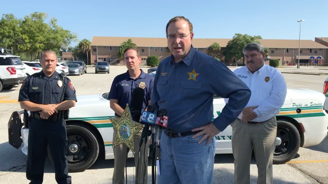<p>Polk County Sheriff Grady Judd briefs reporters on the quadruple homicide near Lakeland, Florida</p>
