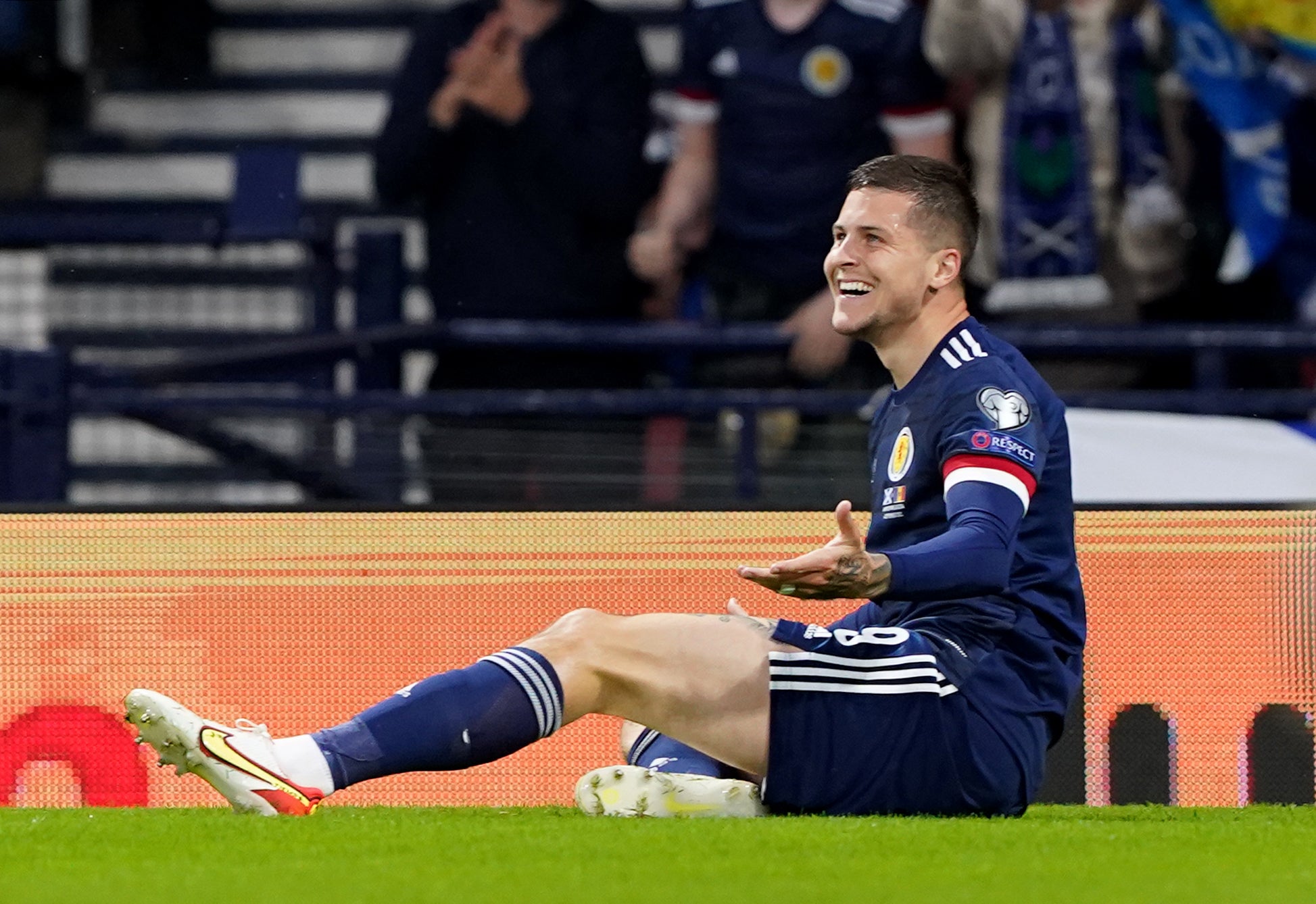 Lyndon Dykes toasts his goal in Scotland’s 1-0 win over Moldova (Andrew Milligan/PA)