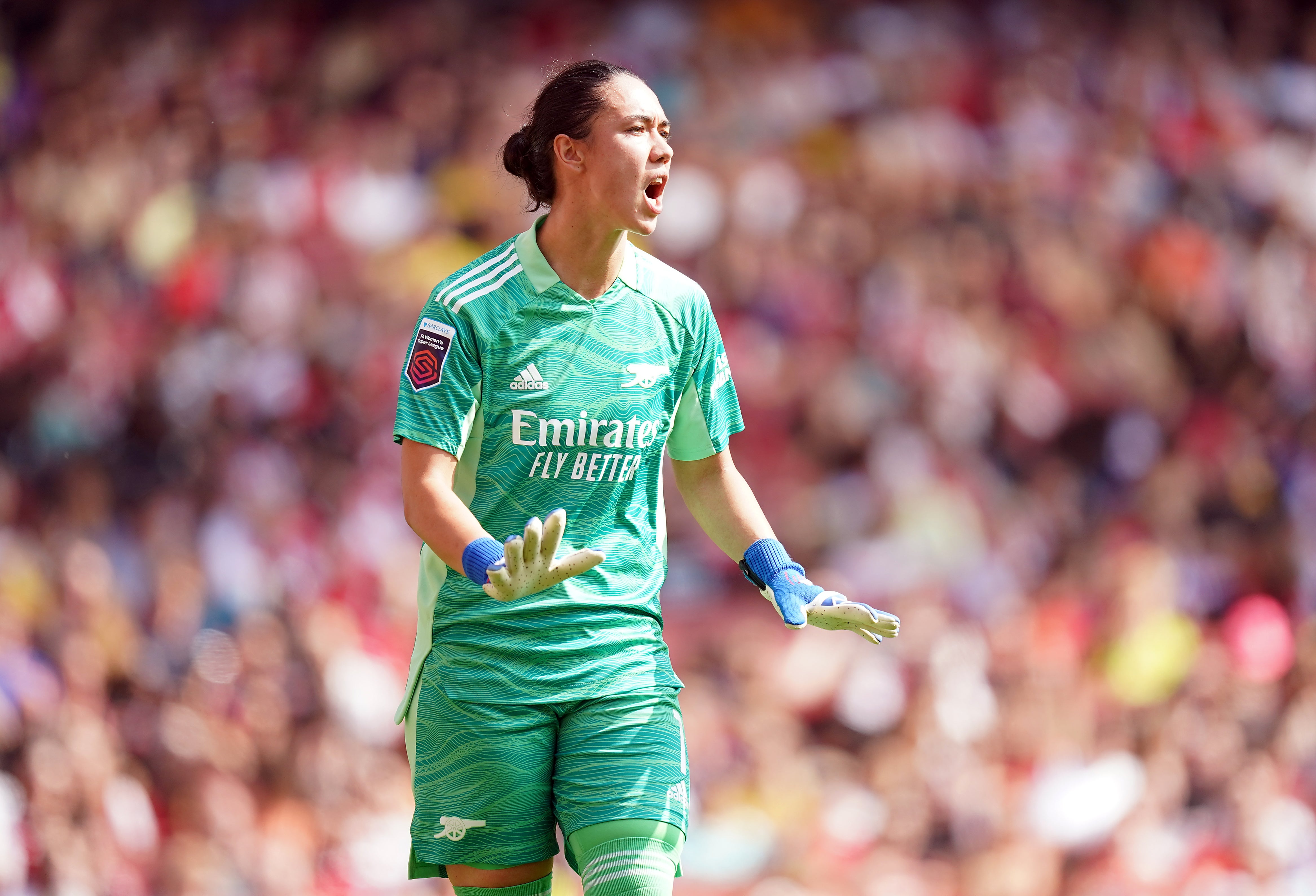 Goalkeeper Manuela Zinsberger during the Women’s Super League match against Chelsea at the Emirates Stadium (Mike Egerton/PA)