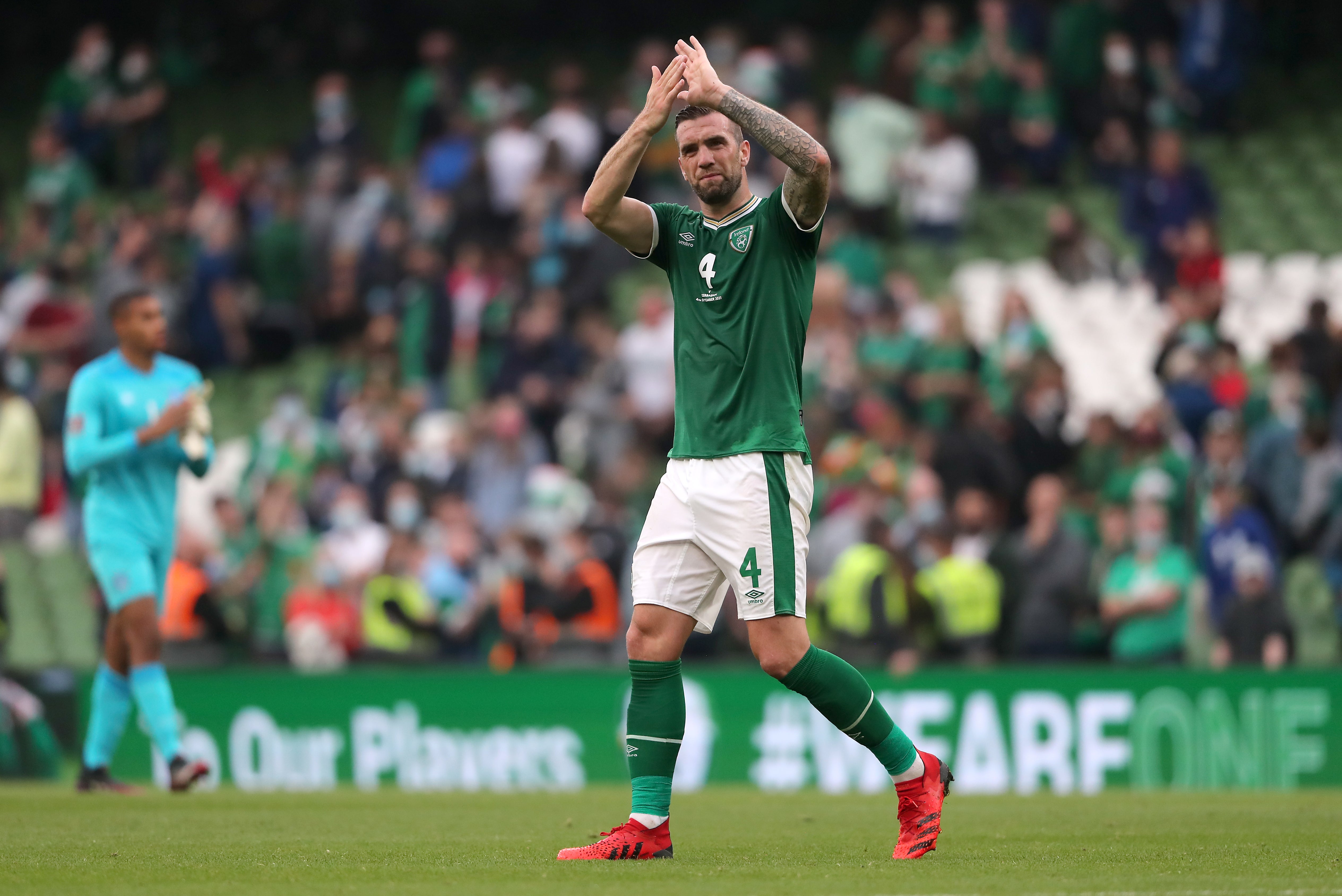 Shane Duffy applauds Republic of Ireland fans after his goal rescued a 1-1 draw with Azerbaijan (Niall Carson/PA)