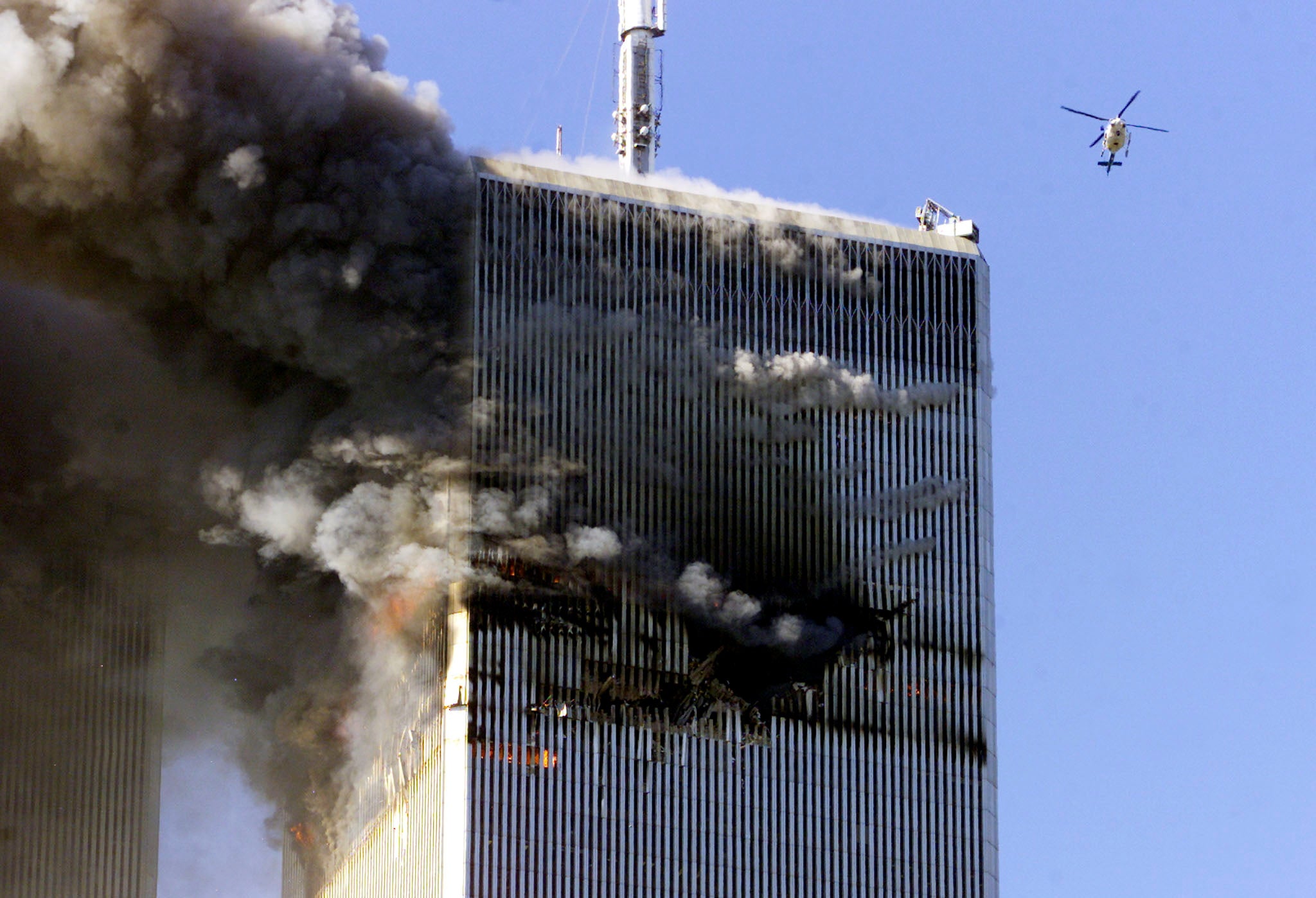 <p>Fires burn at the World Trade Center on 11 September, 2001 </p>