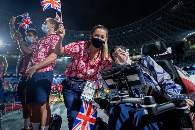 British Paralympians celebrate at the closing ceremony of the Tokyo Games on Sunday (Handout from OIS/PA Media)