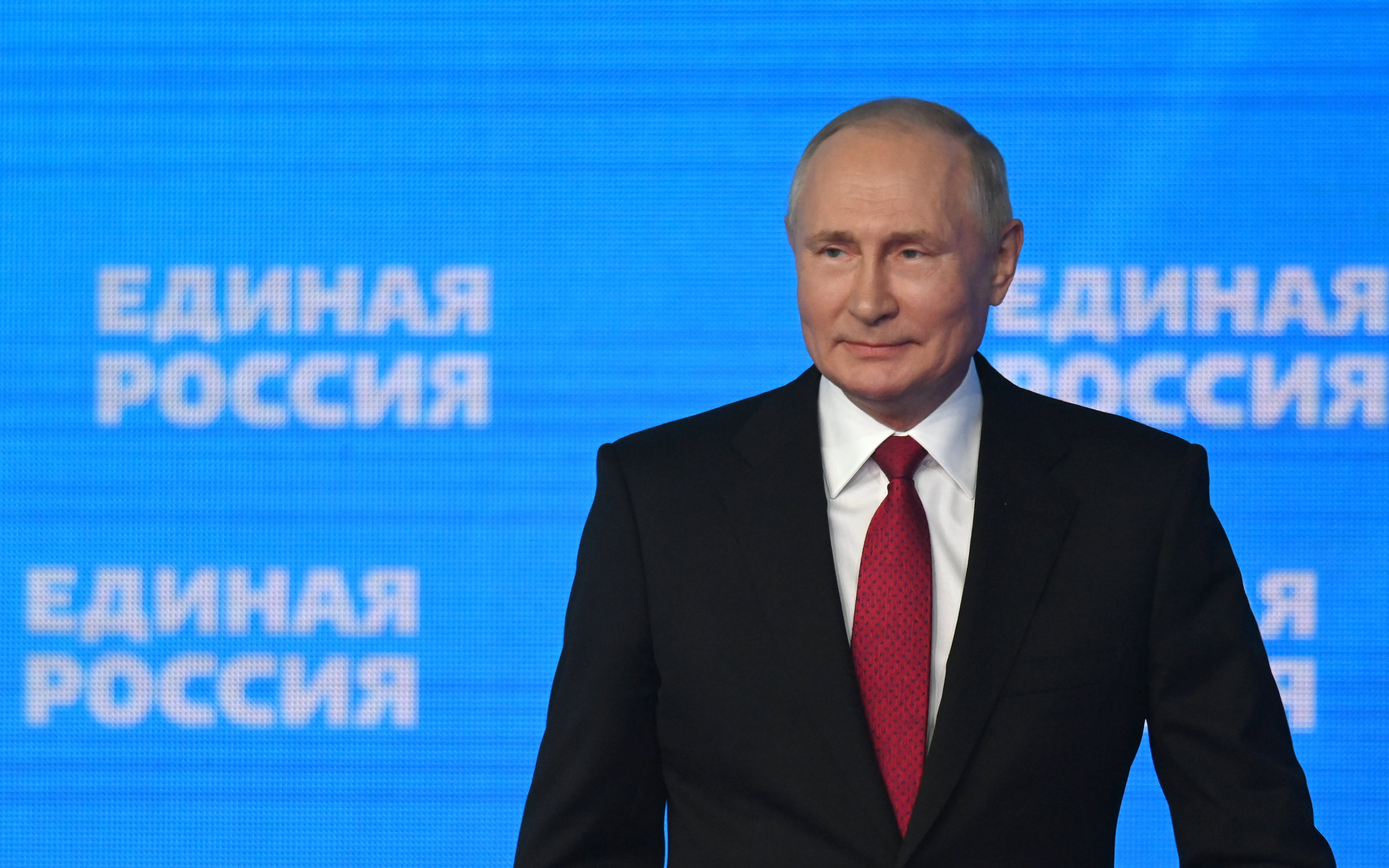 Russian President Vladimir Putin attends the second stage of the XX congress of the United Russia party ahead of the upcoming parliamentary election