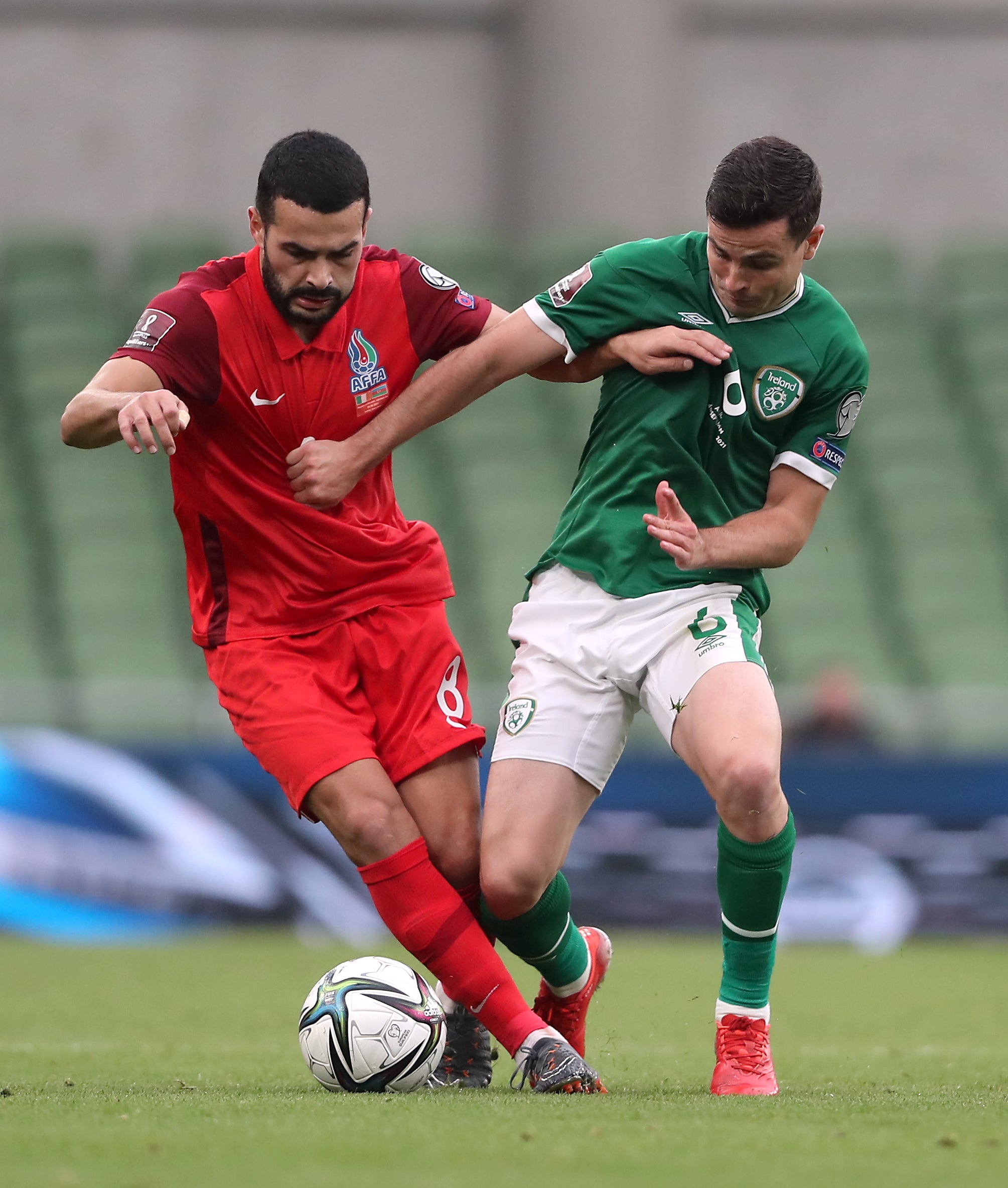 Republic of Ireland midfielder Josh Cullen (right) is refusing to give up on is qualification hopes (Niall Carson/PA)