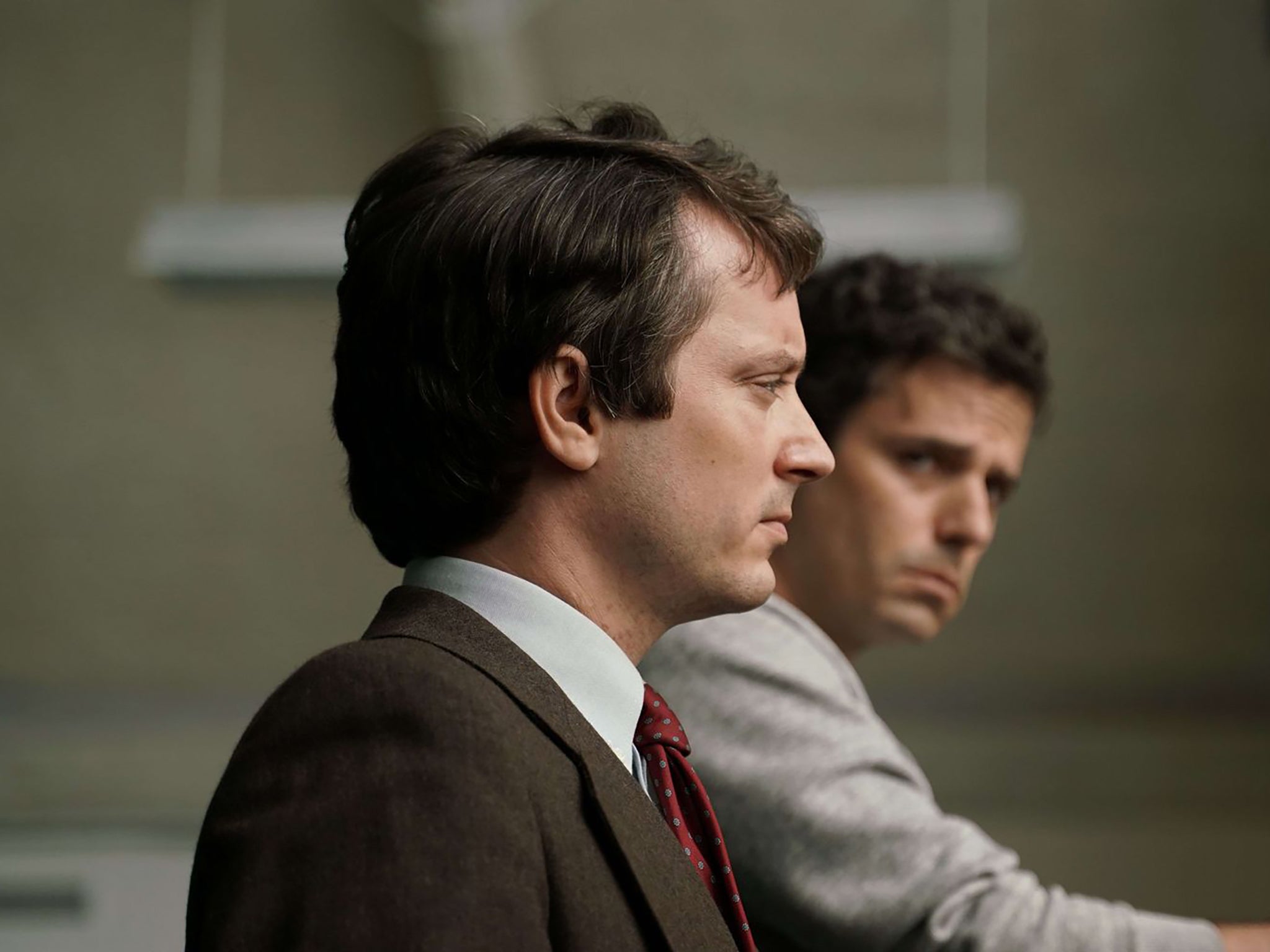 Wood and Luke Kirby, as Ted Bundy, in ‘No Man of God'