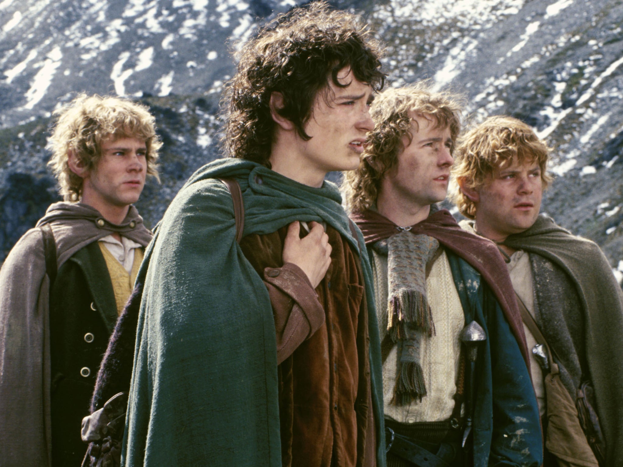 Wood (centre) alongside Dominic Monaghan, Billy Boyd and Sean Astin in ‘The Lord of the Rings: The Fellowship of the Ring'