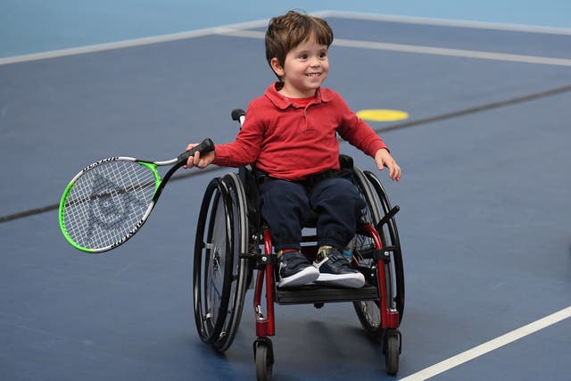 A young boy takes part in a wheelchair tennis initiative day at Lee Valley on Saturday (Harriet Lander/LTA handout)